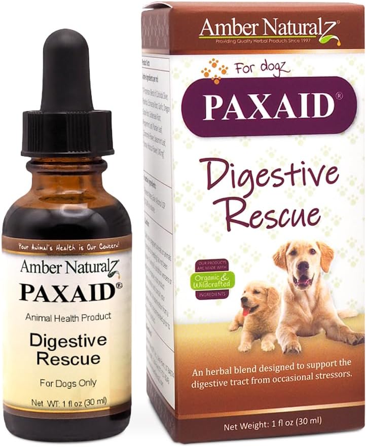 Amber NaturalZ Paxaid Digestive Rescue for Dogs and Puppies | Supports Normal Appetite, Gut Function, and Stool Consistency During Occasional Gastric Discomfort and Dietary Changes 1 Fluid Ounce
