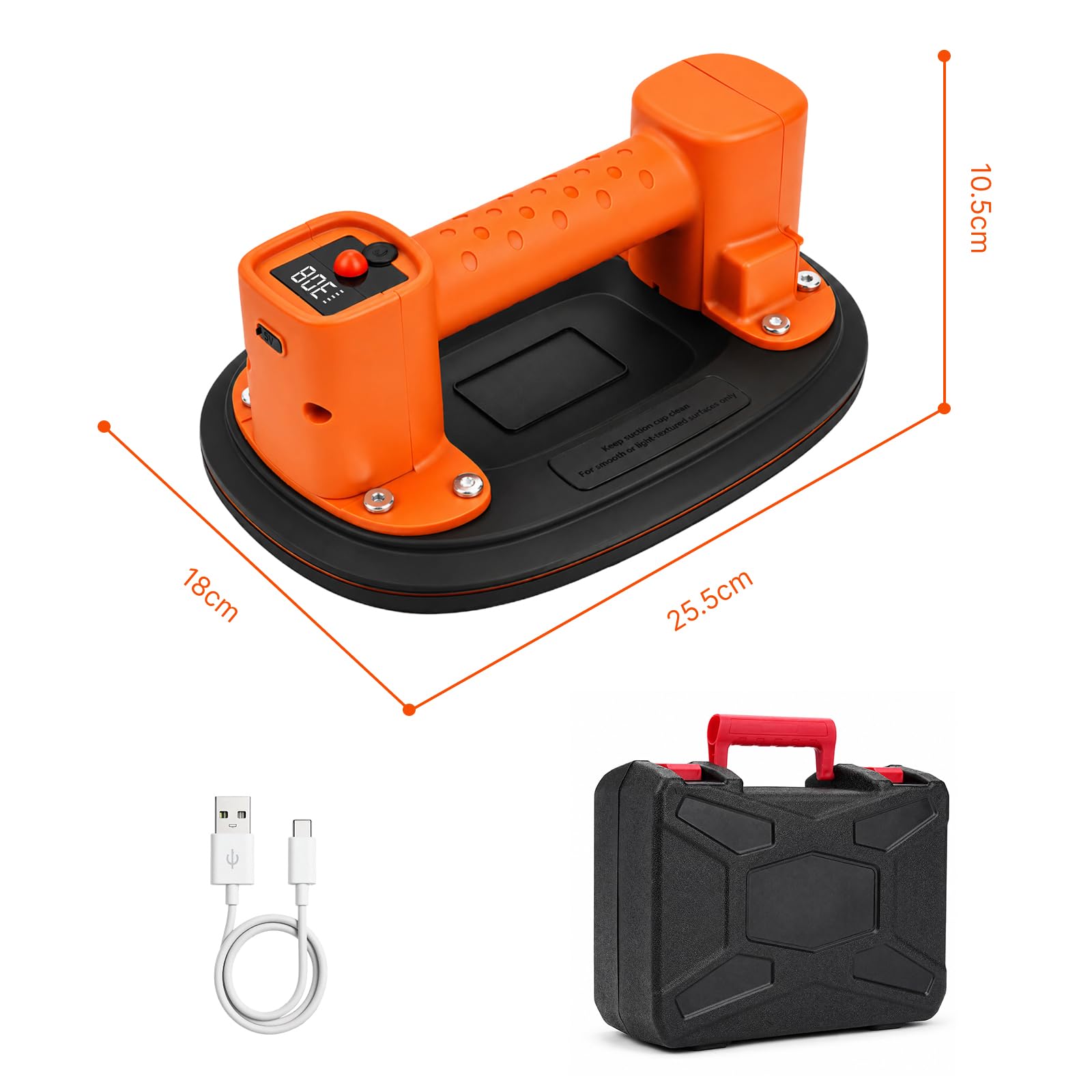 Akku Saugheber mit 2 Motoren,10" Elektrische Vakuum Saugheber mit LCD-Anzeige 4000 mAh Akku,300kg Tragkraft,für Fliesen,Glas,Terrassenplatten