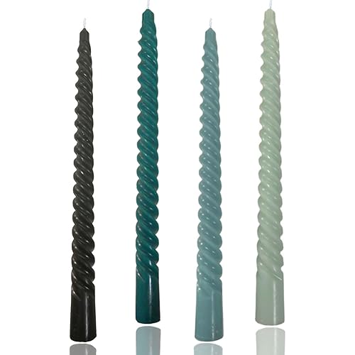 10 inch Gradual Spiral Color Taper Candles Set of 4 Pack Tapered Candle, Tall Candlesticks,for Dinner Party Wedding, Holiday Spring,Home Decor,Kitchen Decor (4, Green Series, 10inch)