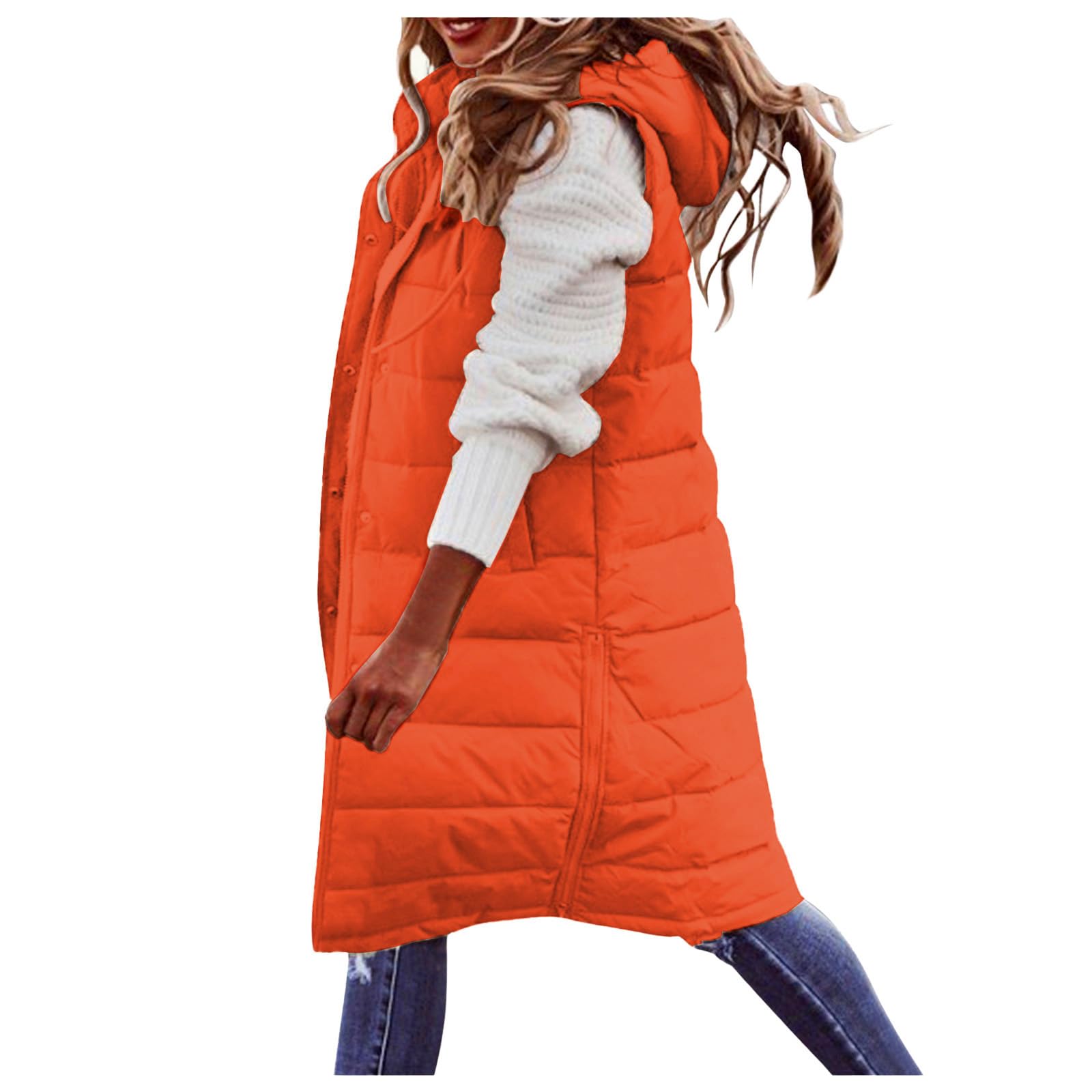 Chaleco largo acolchado con capucha sin mangas para mujer, abrigo acolchado de gran tamaño para exteriores, chaquetas gruesas y cálidas