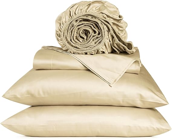 URBANHUT 800 Thread Count Egyptian Cotton Sheets Set Queen Size, Long Staple, Soft & Breathable, 4 Pc Bed Sheet Sets for Queen Size Bed, Luxury Hotel Sateen Sheets Fits 16" Deep Pocket - Sand