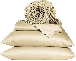 URBANHUT 800 Thread Count Egyptian Cotton Sheets Set King Size, Long Staple, Soft & Breathable, 4 Pc Bed Sheet Sets for King Size Bed, Luxury Hotel Sateen Sheets Fits 16" Deep Pocket - Sand
