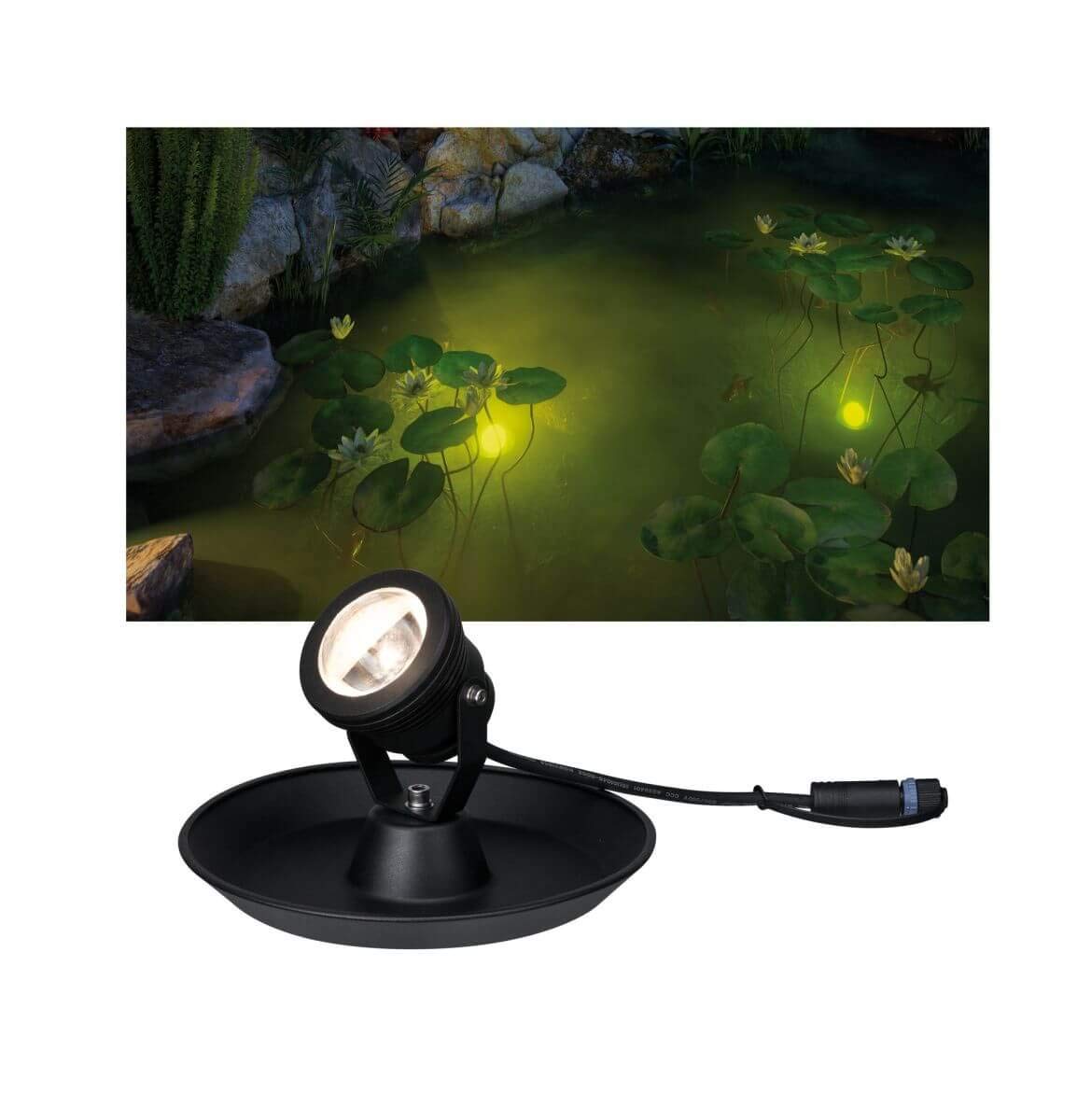 Paulmann 94209 Plug & Shine LED Außenleuchte Teichleuchte rund incl. 1x2,8 Watt IP68 dimmbar Außenbereich Schwarz Gartenleuchte Alu 3000 K