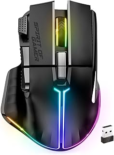Spirit Of Gamer – PRO M5, Ratón Gaming Inalámbrico RGB para PC, 8 Botones Programables con 1 Rapid’Fire, Conexión Bluetooth y Wireless 2.4 GHz, 90h de Batería de Larga Duración, Ratón Ergonómico Negro