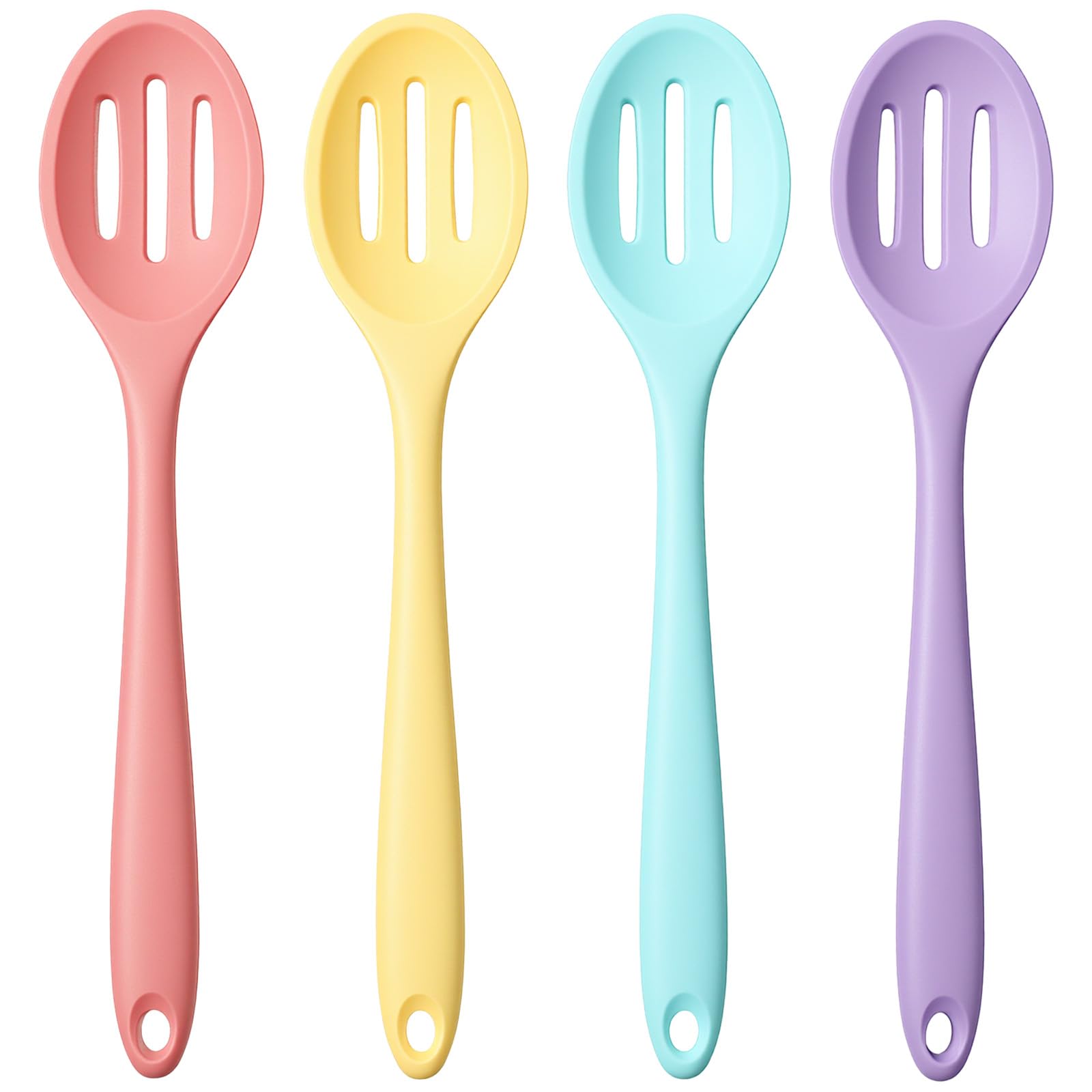 Guduling 4 Pcs Slotted Spoons for Cooking,4 Colors Silicone Slotted Spoon,Nonstick Silicone Spoons for Cooking & Baking, Anti-Slip Handle & Dishwasher Safe (Assorted Colors, 5.7 X 3.6 CM)