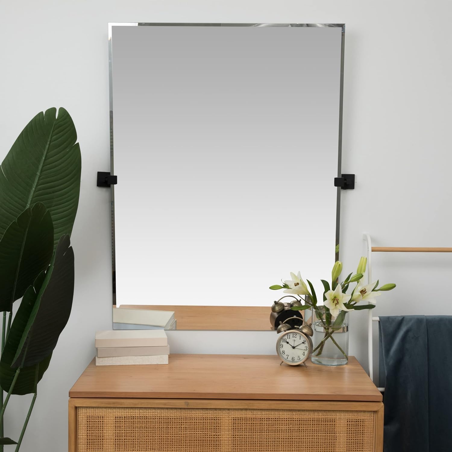 Hamilton Hills Wall-Mounted Vanity Mirror - Frameless Adjustable Rectangle Bathroom Mirror with Brushed Gold Brackets - Pivoting Tilting Mirror for Modern Decor - 30 x 40 Inch