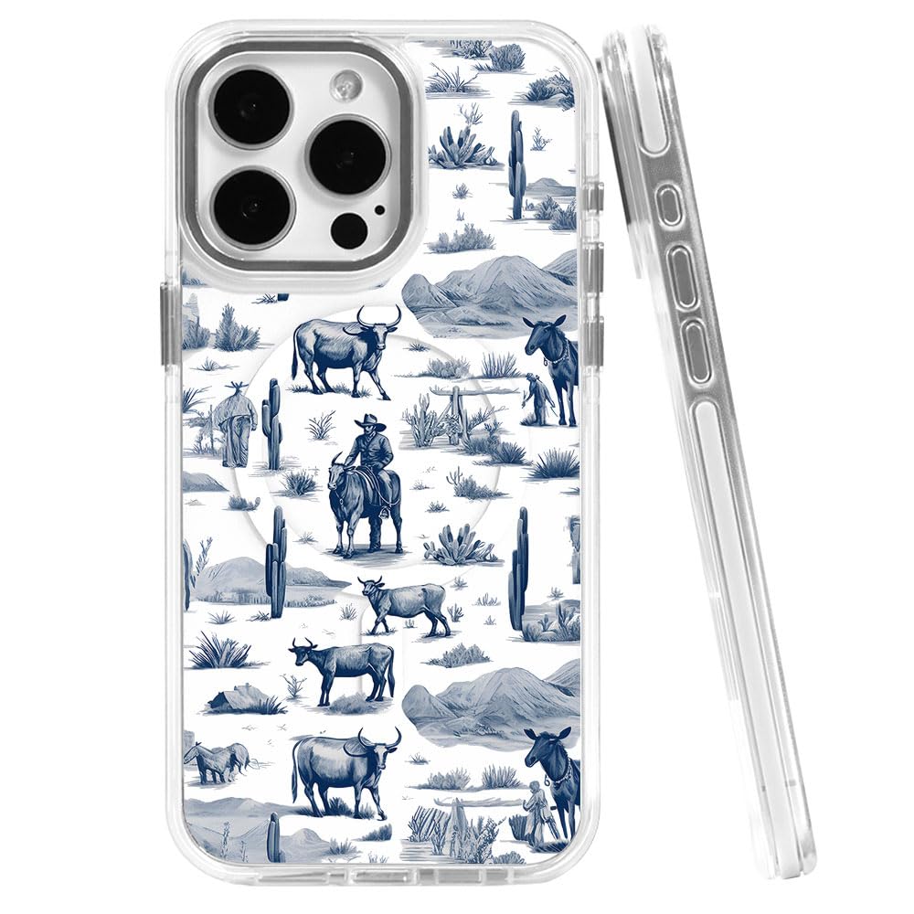 kiritfox Magnetic Case for iPhone 15,[Compatible with MagSafe & Shockproof Protection],Vintage Western Horses Cow