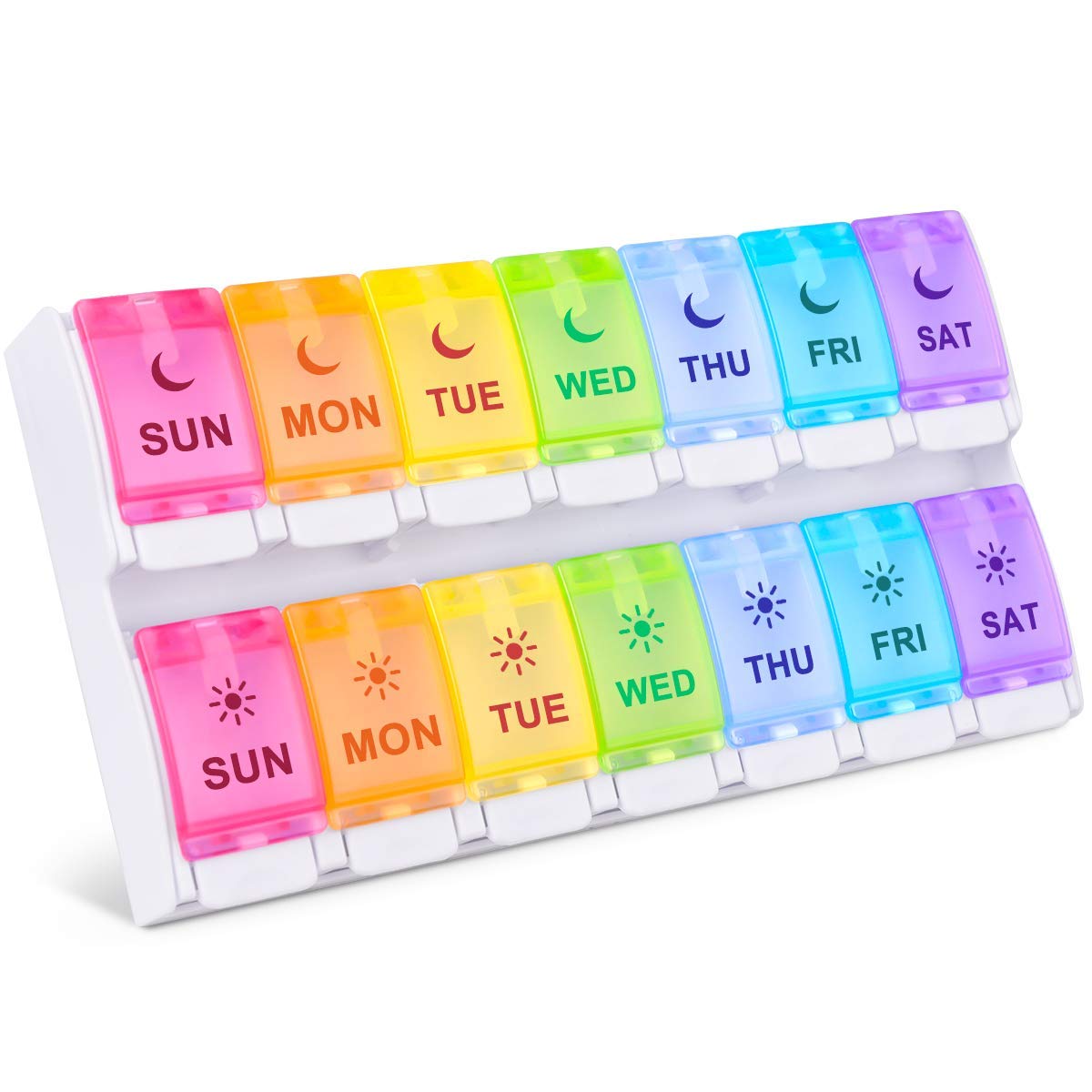 Pill Box 2 Times a Day, BUG HULL Pill Box Organiser AM PM, Easy Open Large Compartment Weekly Case