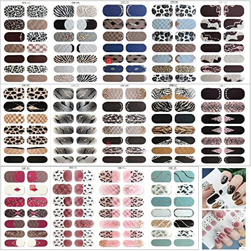 MWOOT 14 hojas pegatinas de arte de uñas,Uñas Etiquetas Engomadas para DIY uñas calcomanías diseños de manicura, Full Cover Nail Art Stickers, Nail Polish Stickers Wraps