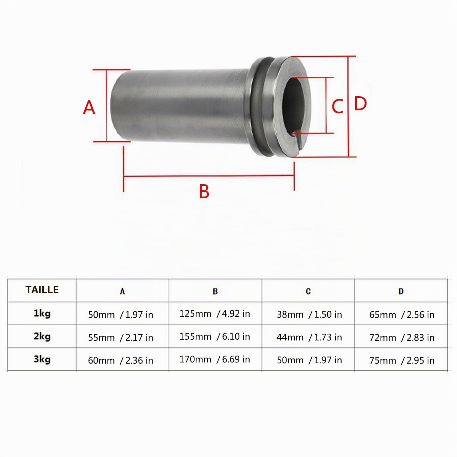 Creuset en graphite - 1 kg, 2 kg, 3 kg - Moule à lingot pour or, argent, laiton, aluminium, bijoux, fours de coulée - Outil électrique de fusion du métal