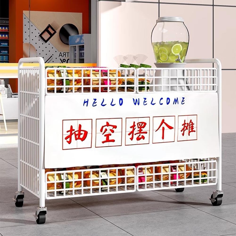 zktoermn Expositor De Alambre Metálico con Ruedas para Venta Minorista, Carrito Móvil para Venta Ambulante De Comida Carrito De Helados para Mercado Nocturno Expositor Plegable(80x56x86cm)