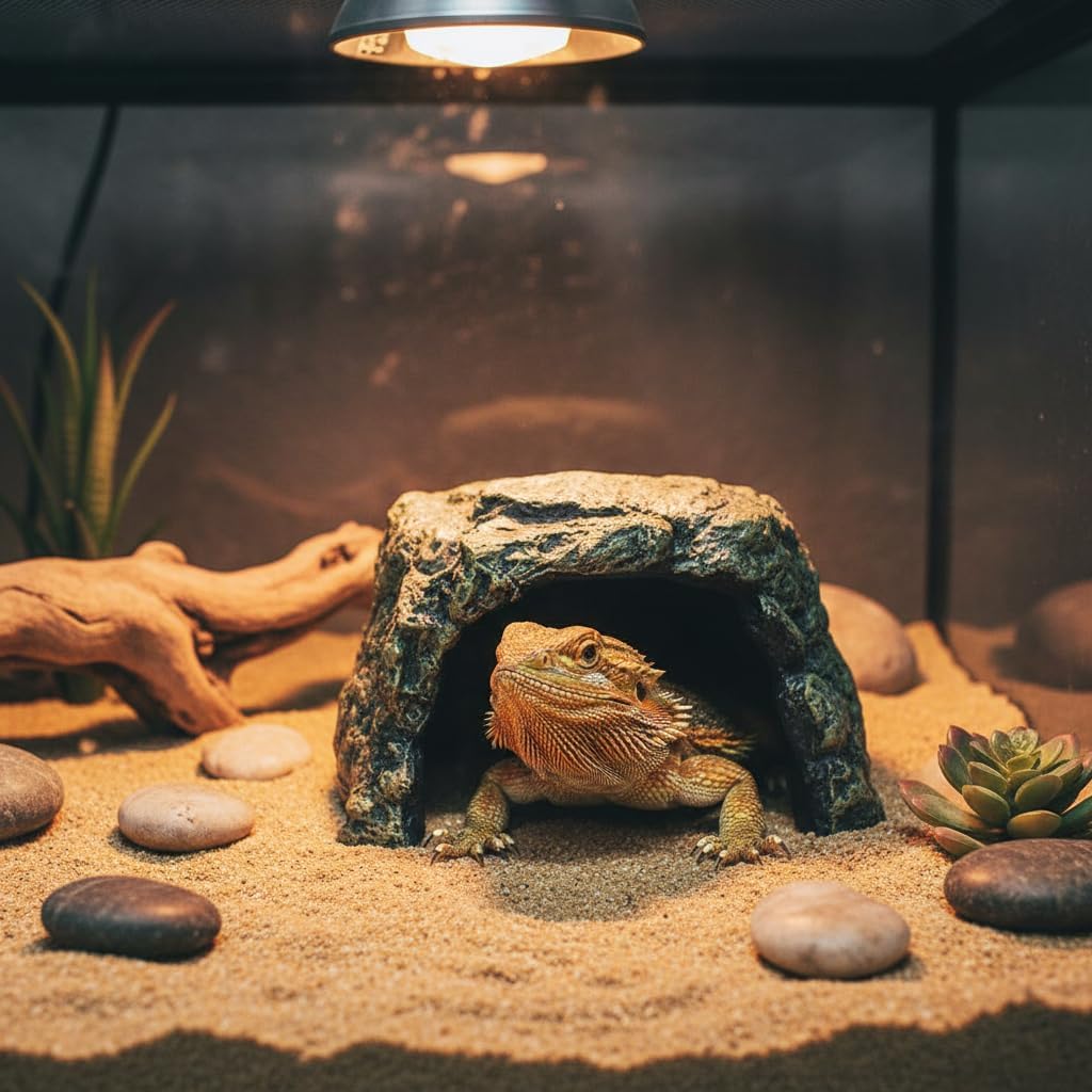 Generic Rock Hide Cave for Reptiles & Amphibians, Large Aquarium Fish Hide Cave Decoration, Stone Cave Hide House Terrarium & Aquarium Accessories for Betta Shrimp Turtle Bearded Dragons Lizards