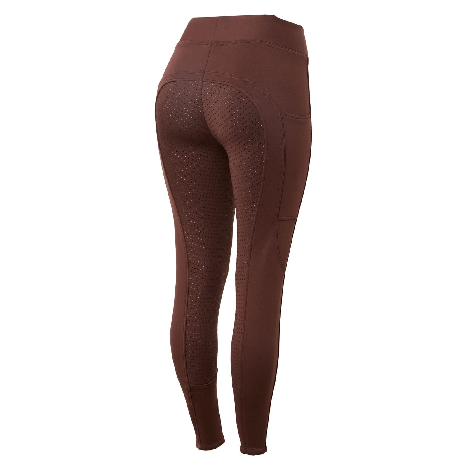 HORZE Damskie legginsy termiczne Active z kieszenią na telefon komórkowy, spodnie do jazdy konnej, termiczne bryczesy damskie, Rum Raisin Brown, 36