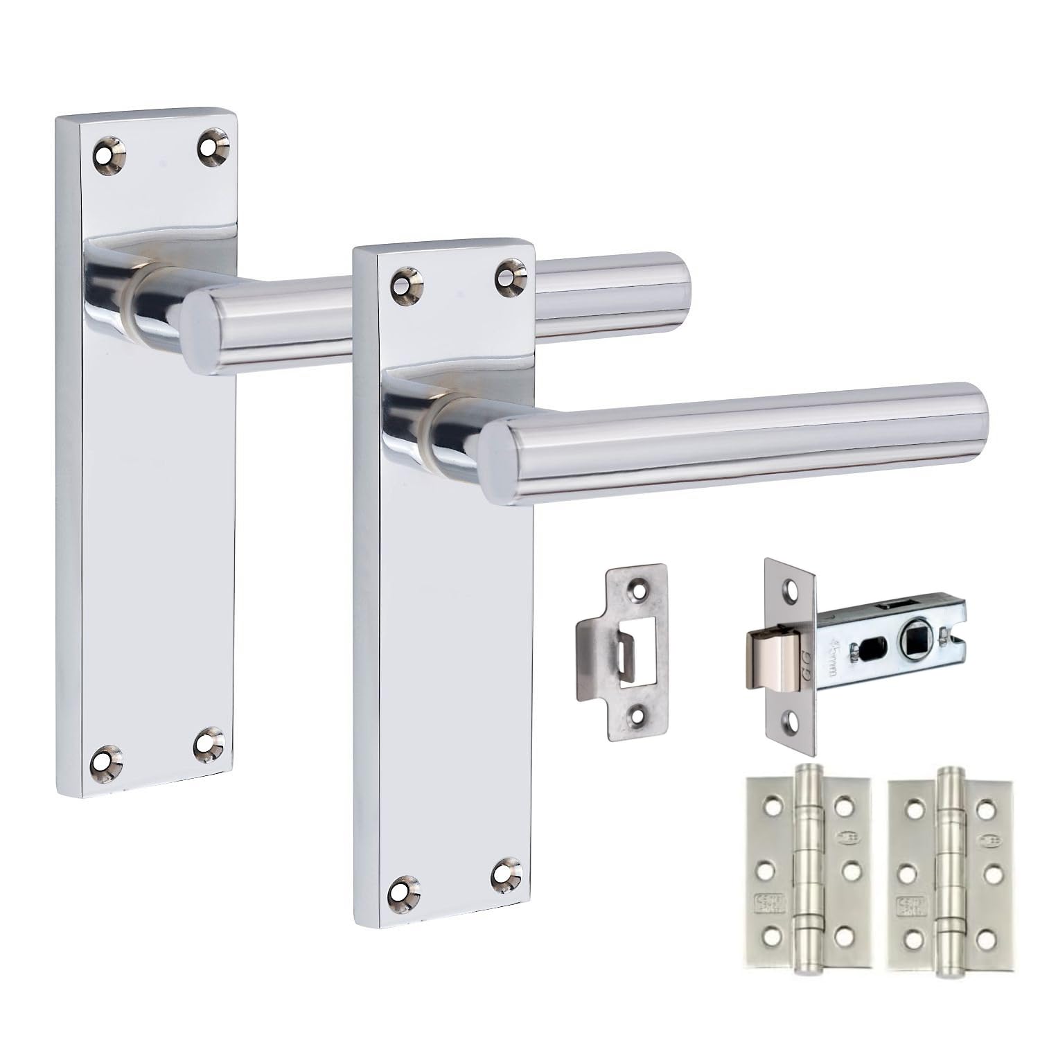 Golden Grace 1 Set Victorian Straight T-Bar Handle Latch Internal Door Handles Silver Polished Chrome 1 Pair 3" Ball Bearing Hinges 150mmx40mm from B&Q
