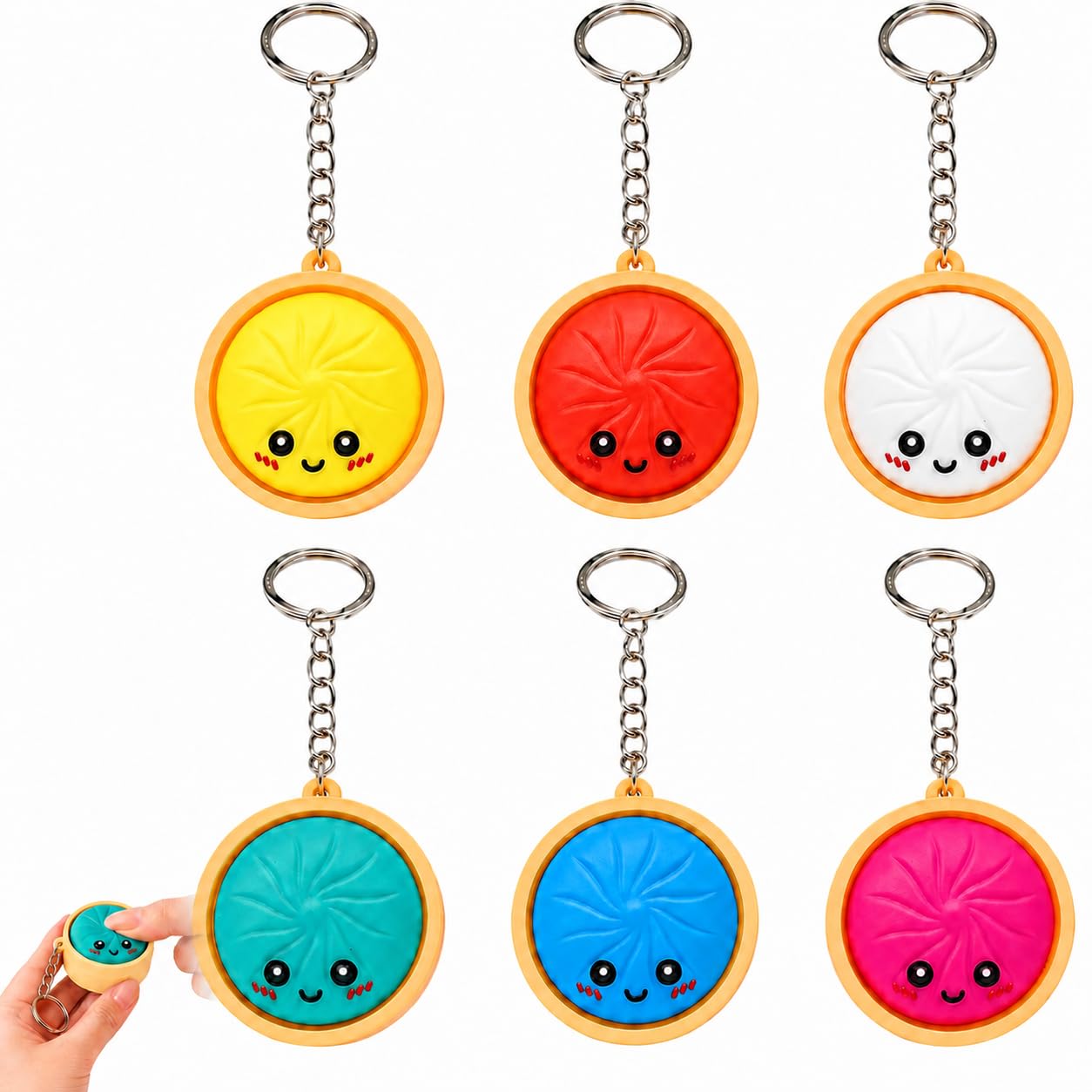 6-Pack Keyboard Fidget Keychain, Dumpling Shape Clicker Fidget Toy,Portable Keychain Design, Study Concentration Support, Office Meeting Focus, Daily Stress Management