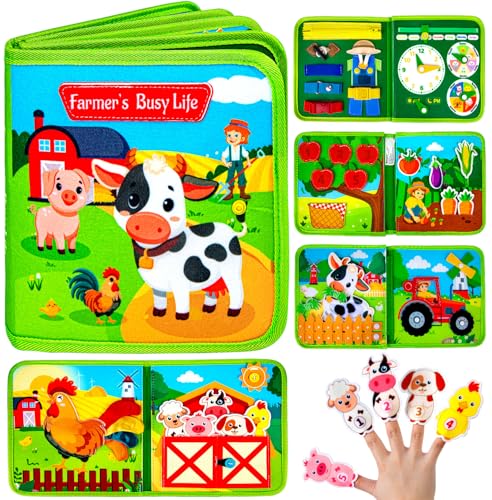 Image of Quanquer Montessori Busy Book for Toddlers 1-3 - Farm Animal Sensory Busy Board for 1 Year Old Boys and Girls, Educational Travel Toy for Airplane Car Activities, Birthday Christmas Toddler Gifts