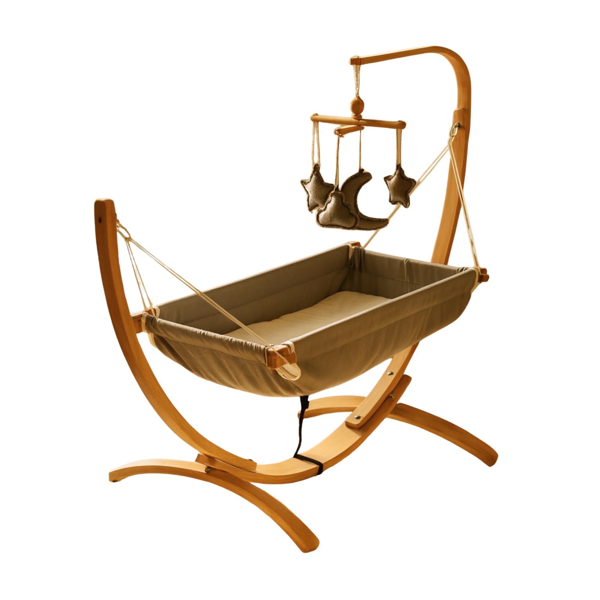 Kinder-Hängematte mit Holzgestell – Ergonomische 66×150 cm Hängeliege für 3–5 Jahre I Weicher Atmungsaktiver Stoff & Sanftes Schaukelgefühl I Tragbar & Vielseitig Nutzbar – Beige