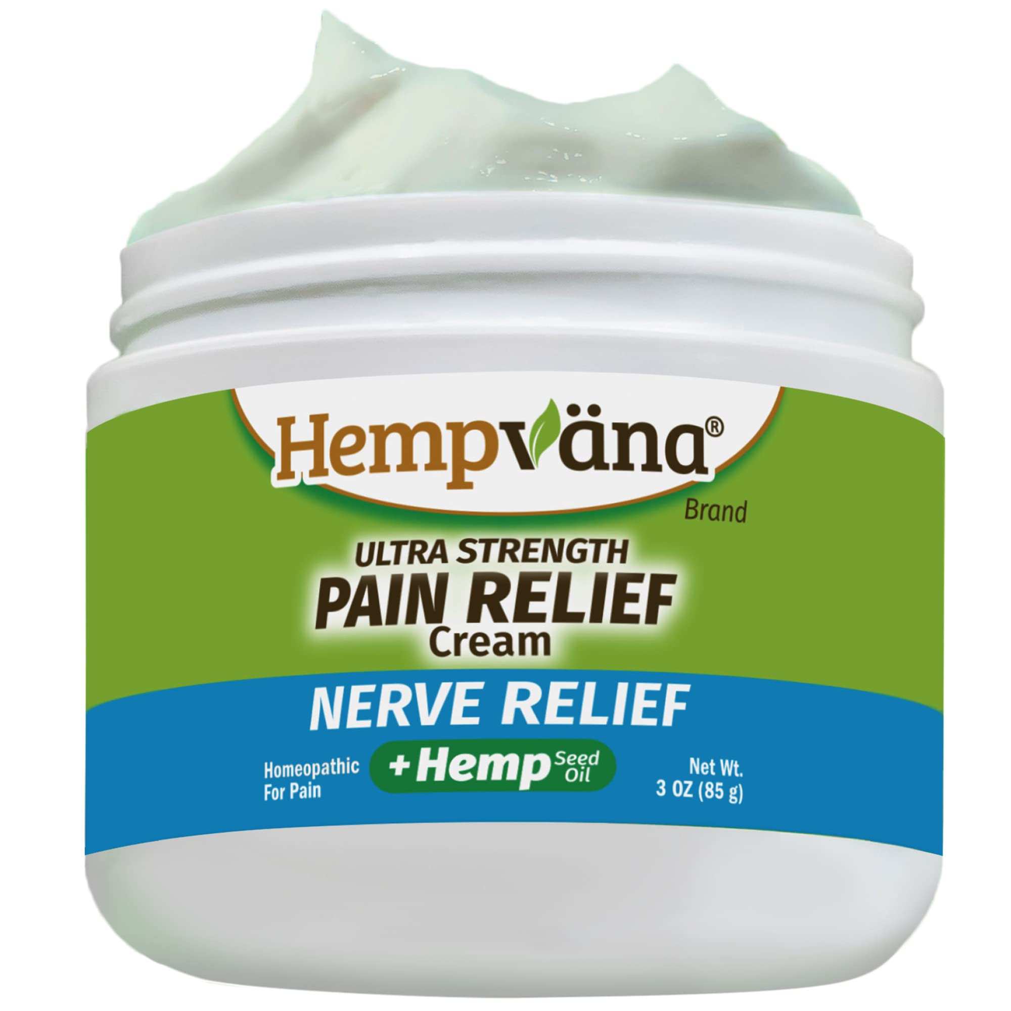 Hempvana Ultra-Strength Nerve Relief Cream w/100% Pure Hemp Seed Oil, AS-SEEN-ON-TV, Relieves Nerve Pain, Shooting Pain, Joint Pain, Tingling, Muscle Cramps, Crawling Sensations, 3 oz Jar