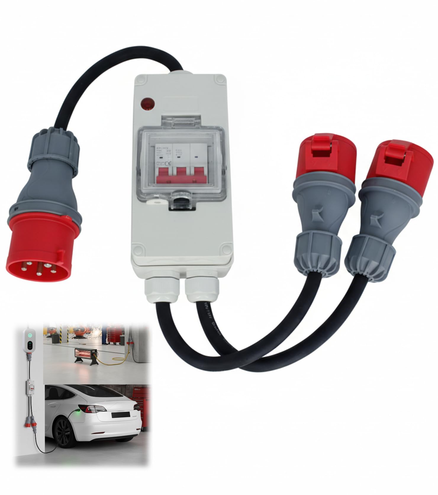 ZHEHNSA starkstrom Adapter 32A auf 16A X2 400V mit Sicherungsautomat,Starkstrom Verteiler 16A reinem Kupfer 5-polig 1.5M IP44 Kupplung, cee Adapter Verlängerungskabel für Caravan Wohnmobil Industrie
