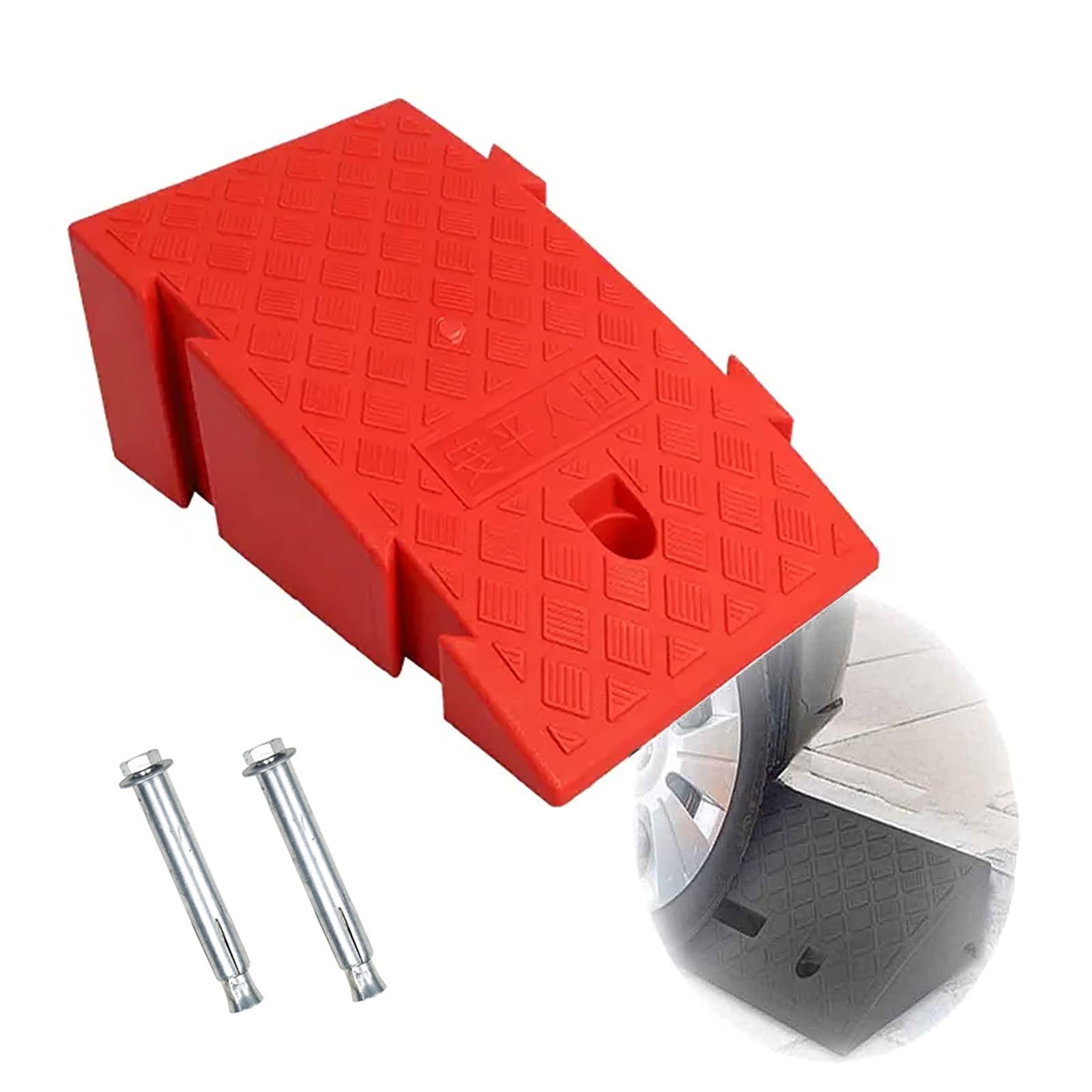 Wytrzymała rampa podjazdowa do schodów dla wózków inwalidzkich - antypoślizgowa gumowa(Red,H:16cm/6.3")