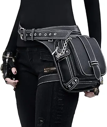 Steampunk Leather Waist Bag Fanny Pack for Women and Men