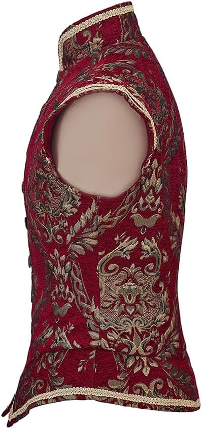 CosplayDiy Mens Tudor Vest Victorian Suit Vest Tudor Jerkin Gothic Steampunk Waistcoat - Image 3