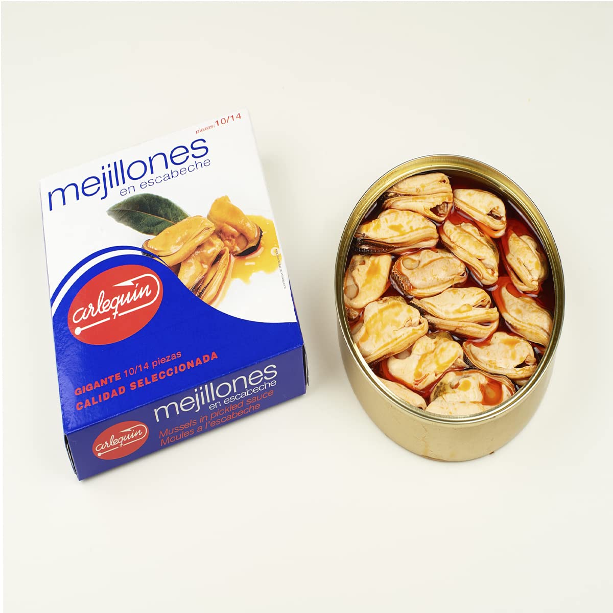 ARLEQUIN Mejillón en Escabeche, Tamaño Gigante, Pack de 4 Latas de 280 grs. y 10/14 Unds (1120 grs y 40/56 Unds)