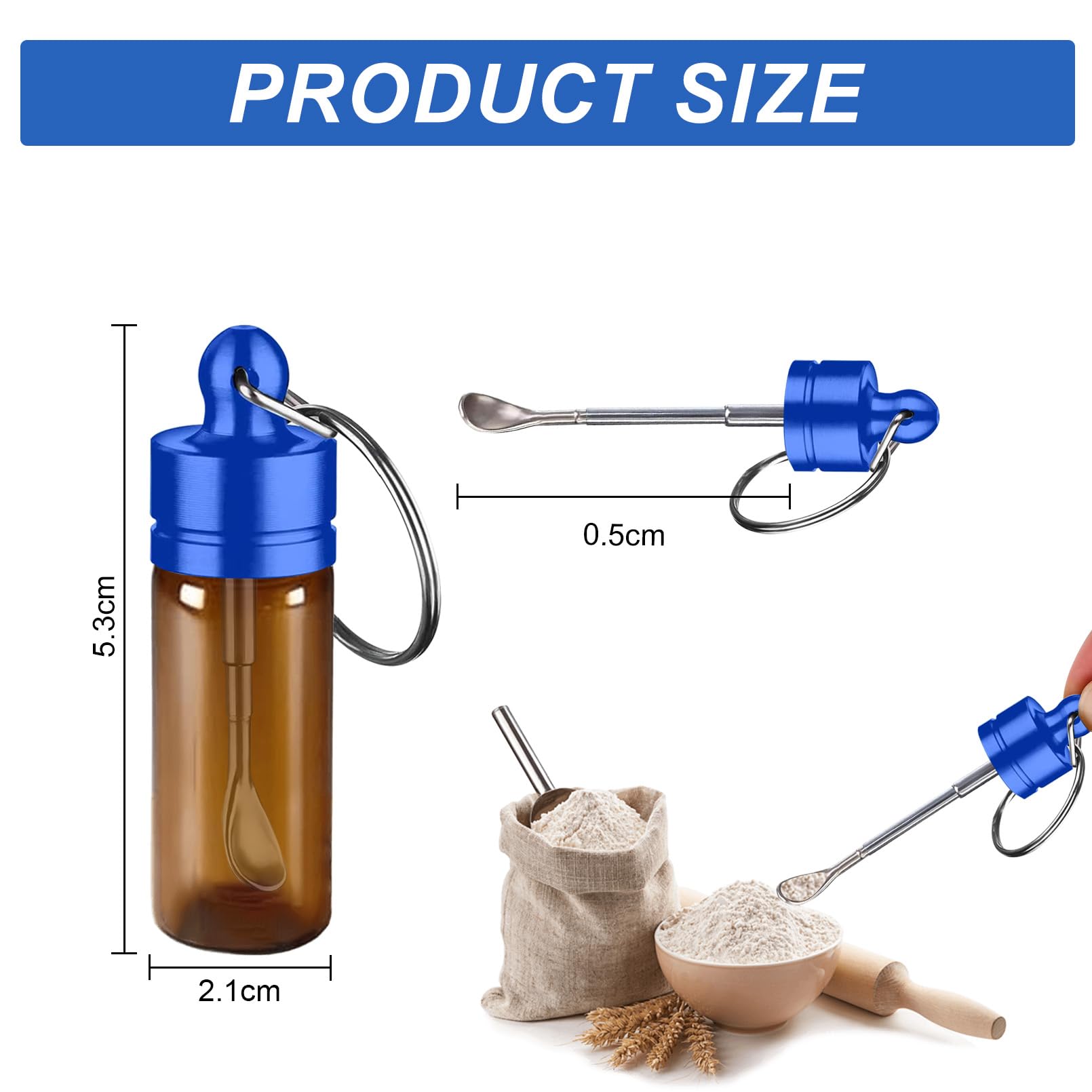 Mini Bouteille Verre, Lot de 3 Contenants Portatifs 6cm avec Anneau pour Épices, Sucre (Rouge, Or, Bleu), Bocaux à Épices Étanches pour Cuisine et Voyage