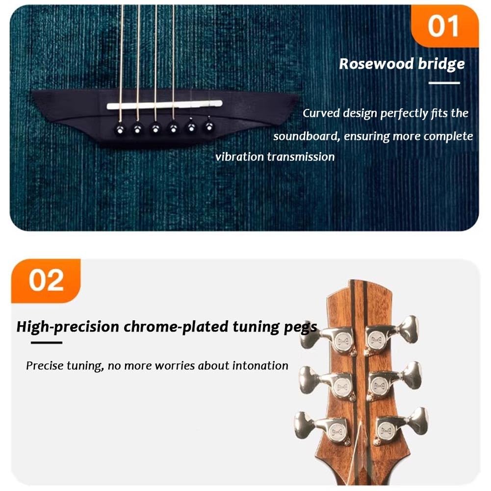 Kit per chitarra acustica, chitarra folk a 6 corde, in legno, con custodia, per principianti e amanti della musica