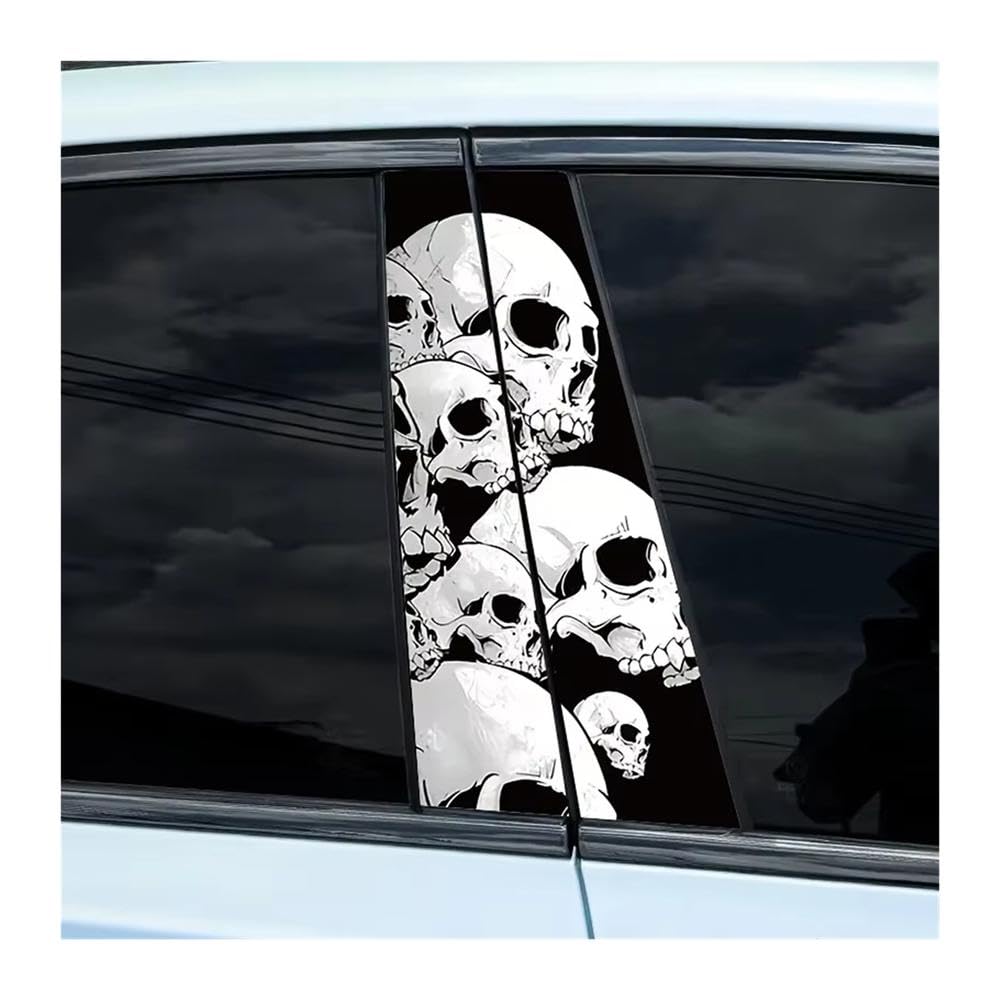 Bertdcx One Color Skull Car Decals High Gloss Vinyl B Pillar Protector Self Adhesive Auto Parts