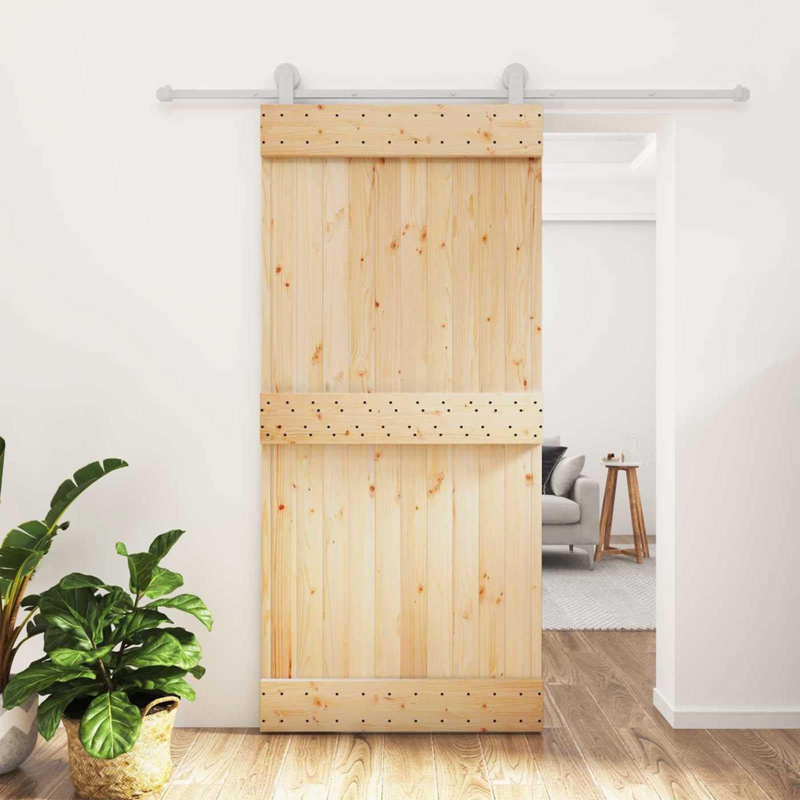 Drzwi przesuwne z drewna sosnowego, 95 x 210 cm, białe i