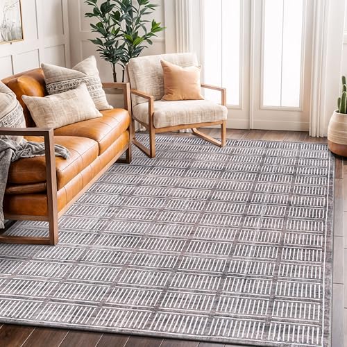 Rugshop Bohemian Stripe Lines Washable Non Slip Area Rug 5' x 7' Brown