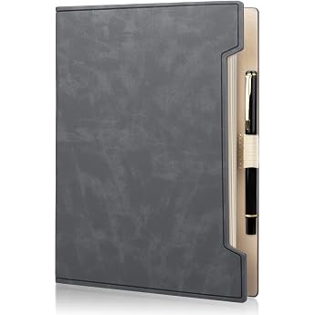 Fosdaling DIN A5 Ring Binder Notebook Made of PU Leather, Refillable Notebook with 6 Rings and a Pen, Suitable as Planner, Bi