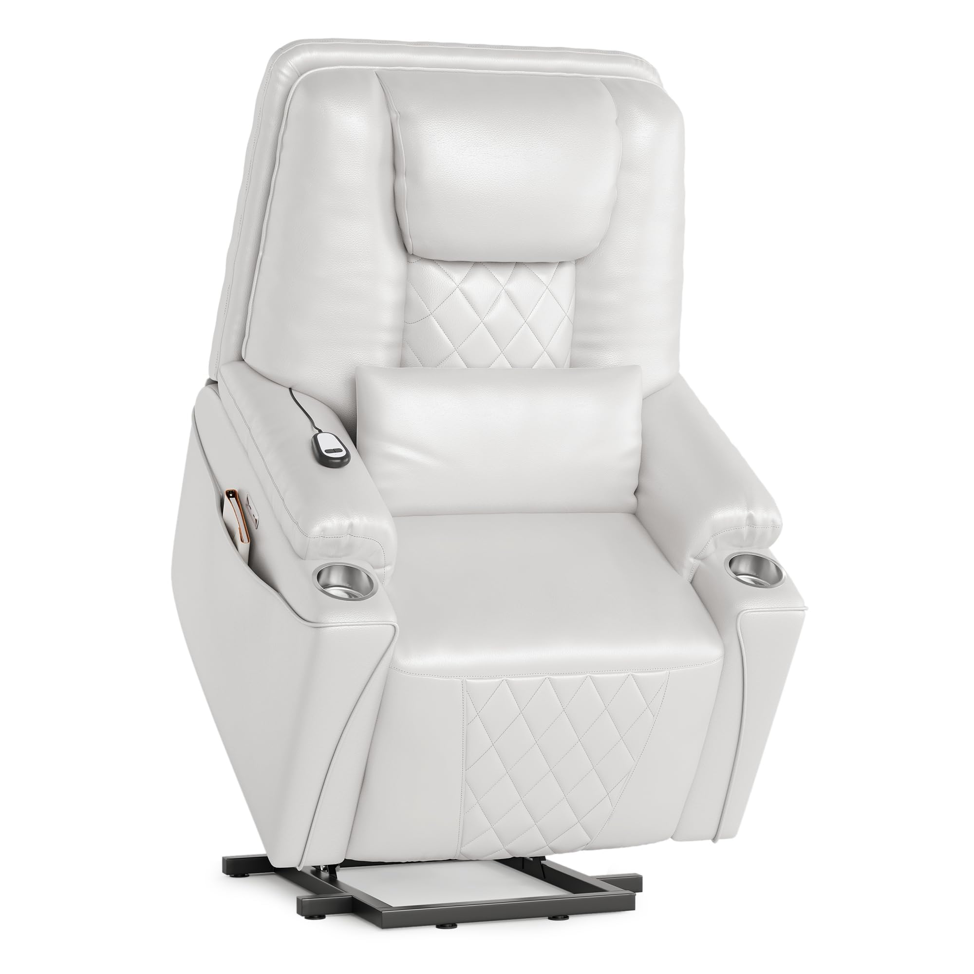 Power Lift Recliner Chair, Electric Reclining Chair with Remote, 3 Position Lift Assist for Elderly, USB Charging Ports, Cup Holders, Storage Pockets, PU Leather Sofa for Living Room or Bedroom, White