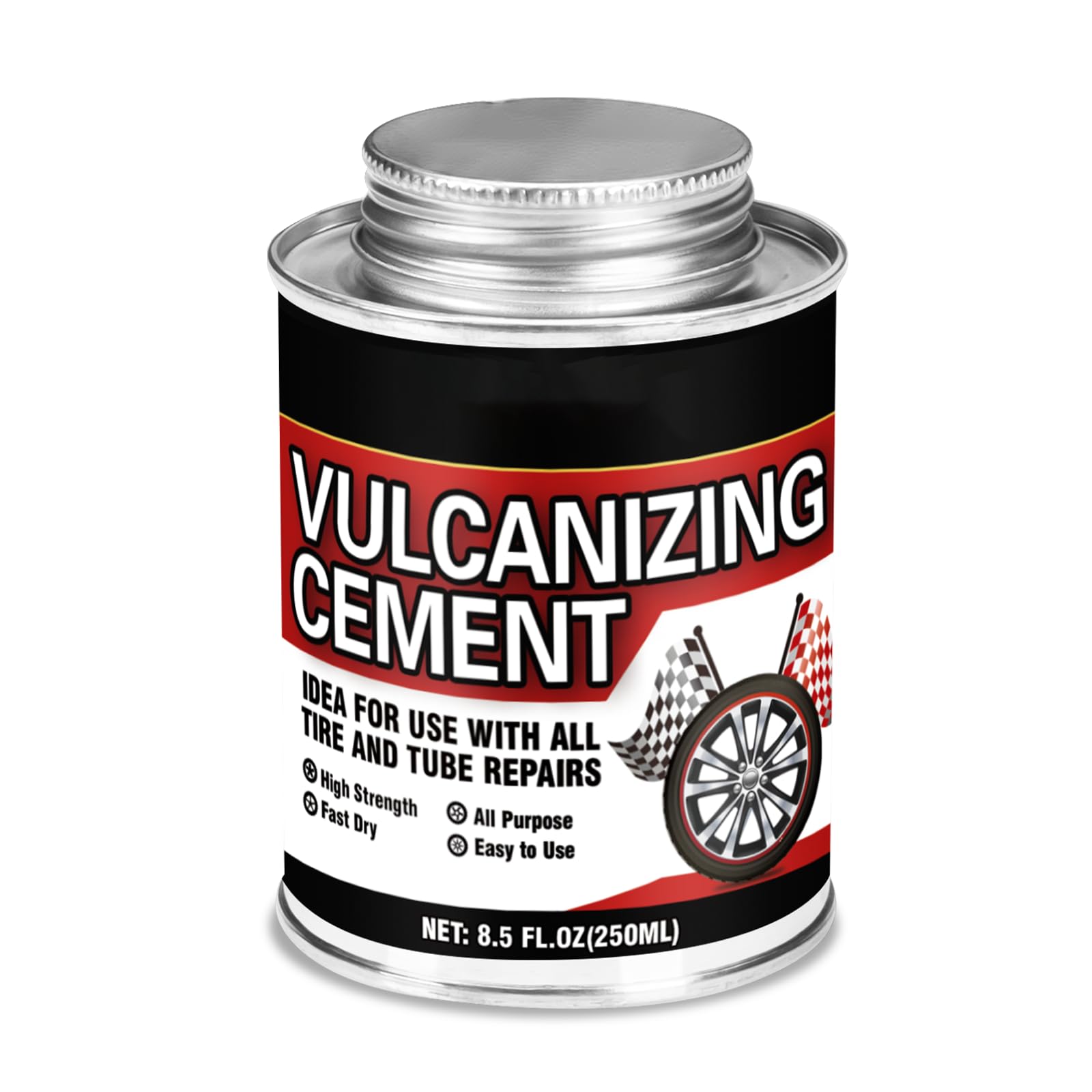 Chemical Vulcanizing Cement 8.5 FL.Oz, All Purpose Tire Repair Glue, Fast Dry Rubber Cement, Clear Patch Plug Kit with Brush Top Can for Car,