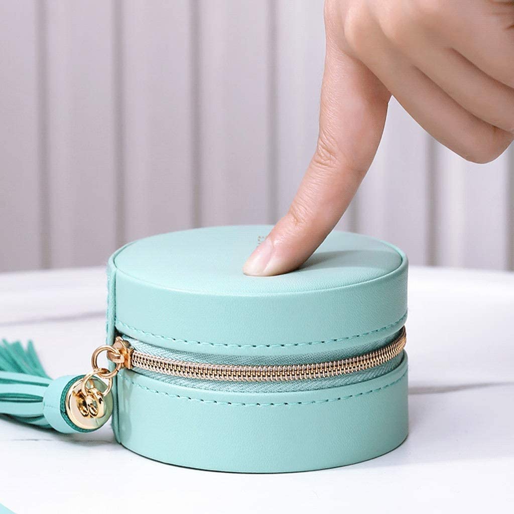 Schmuck-Organizer, Schmuckschatulle, klein, für Reisen, tragbar, Schmuck-Aufbewahrungskoffer mit Quasten-Anhänger, runder Leder-Schmuck-Organizer für Mädchen, Geschenk. Schmucketui zur Aufbewahrung
