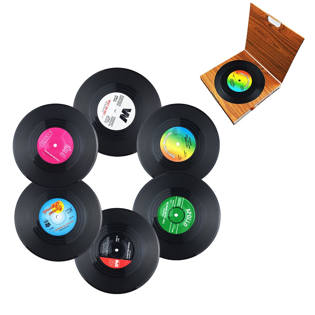 Miaoo Black 6Pcs Retro Cd Record Vinyl Coasters Drink Cup Mat