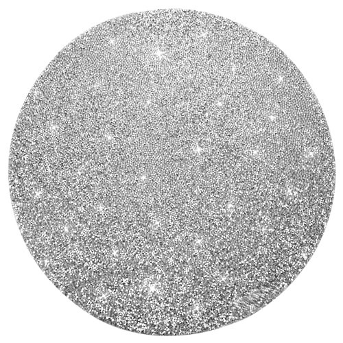 Cumouna Set de table rond argenté avec strass écrasés étincelants - Lavable et élégant - Pour l'automne, Halloween, mariage, Noël, cuisine, décoration...