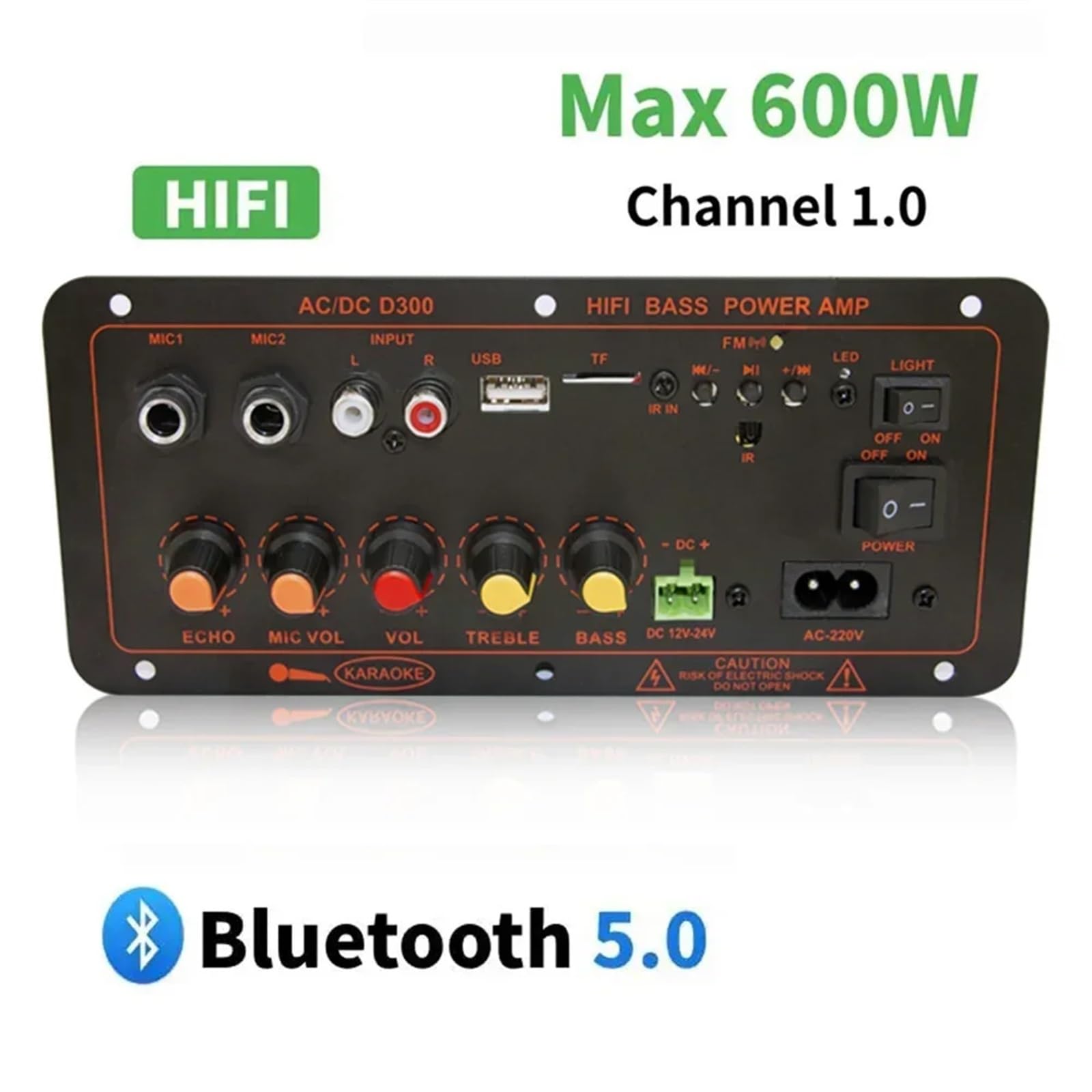 DJ Mischpult, 600 W 5,0 MP3 Verstärker Bord 12 V 24 V Dual Mikrofon AMP Modul USB TF FM Auto Musik verlustfreier Bass Sound for Subwoofer(D100 200W Amplifier)