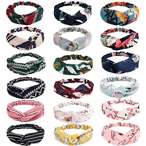 AOPRIE 18Pcs Boho Headbands for Women, Floral Bandeau Headbands Elastic Hair Bands Vintage Kont Headbands Turban Headbands for Women Criss Cross Bohemian Yoga Hair Bands Twisted Hair Accessories