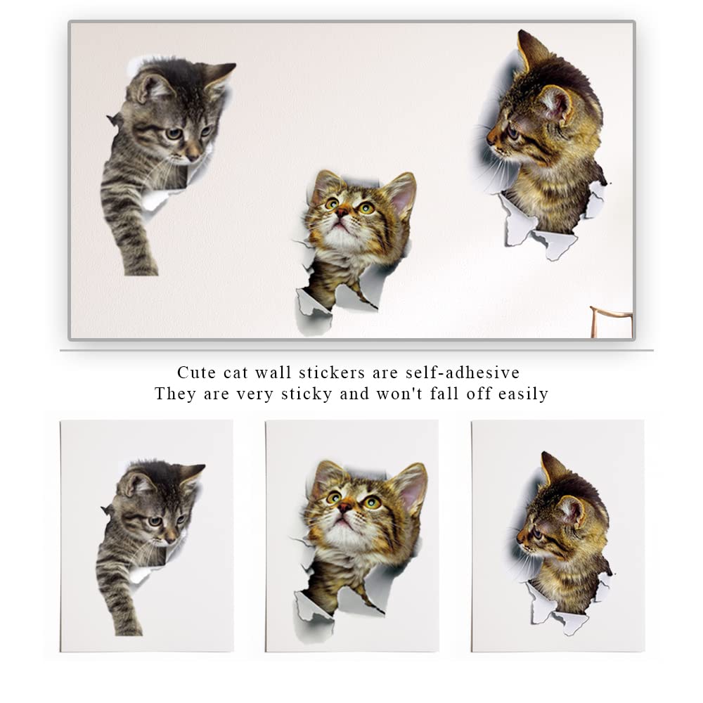 12 Stück 3D Katzen Aufkleber für die Wand, Wandtattoo Katzen 3D Sticker Wand Niedliche Katzenaufkleber Selbstklebend für Kühlschrank Wohnzimmer Schlafzimmer Wanddekoration (cat-001)