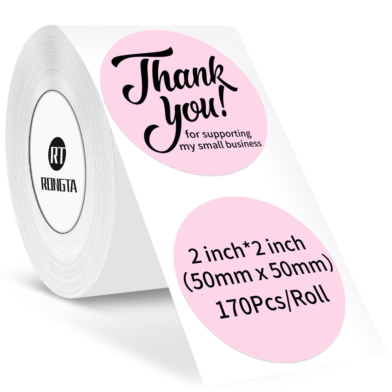Rongta Label Tape for R22, Standard Laminated Thermal Label Tape Replacement, Waterproof, Oil-Proof Sticker for Home Office Small Business Labeling (Pink, Round Φ 2'' (170 Labels/Roll))