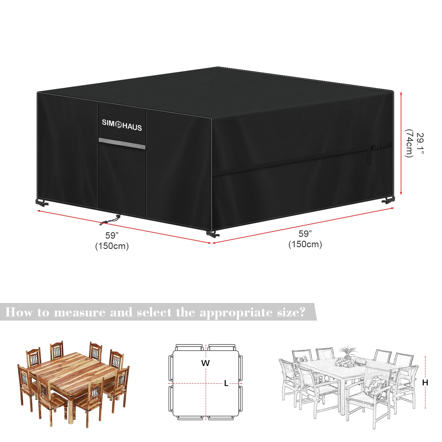SIMPHAUS Garden Furniture Covers Square 150x150x74cm Outdoor Garden Furniture Covers Waterproof Garden Table Cover with Air Vent,Outdoor Furniture Covers for Table and Chairs,Sofa 420D Oxford Fabric - Image 2