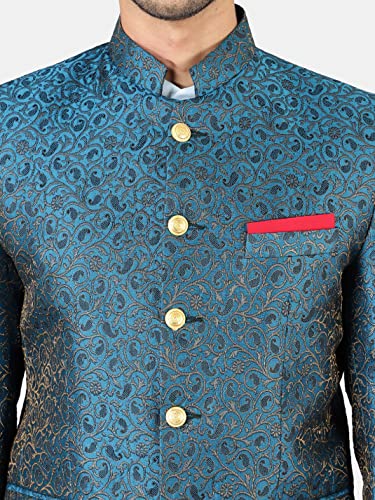 Image of WINTAGE Men's Banarasi Rayon Cotton Green Bandhgala