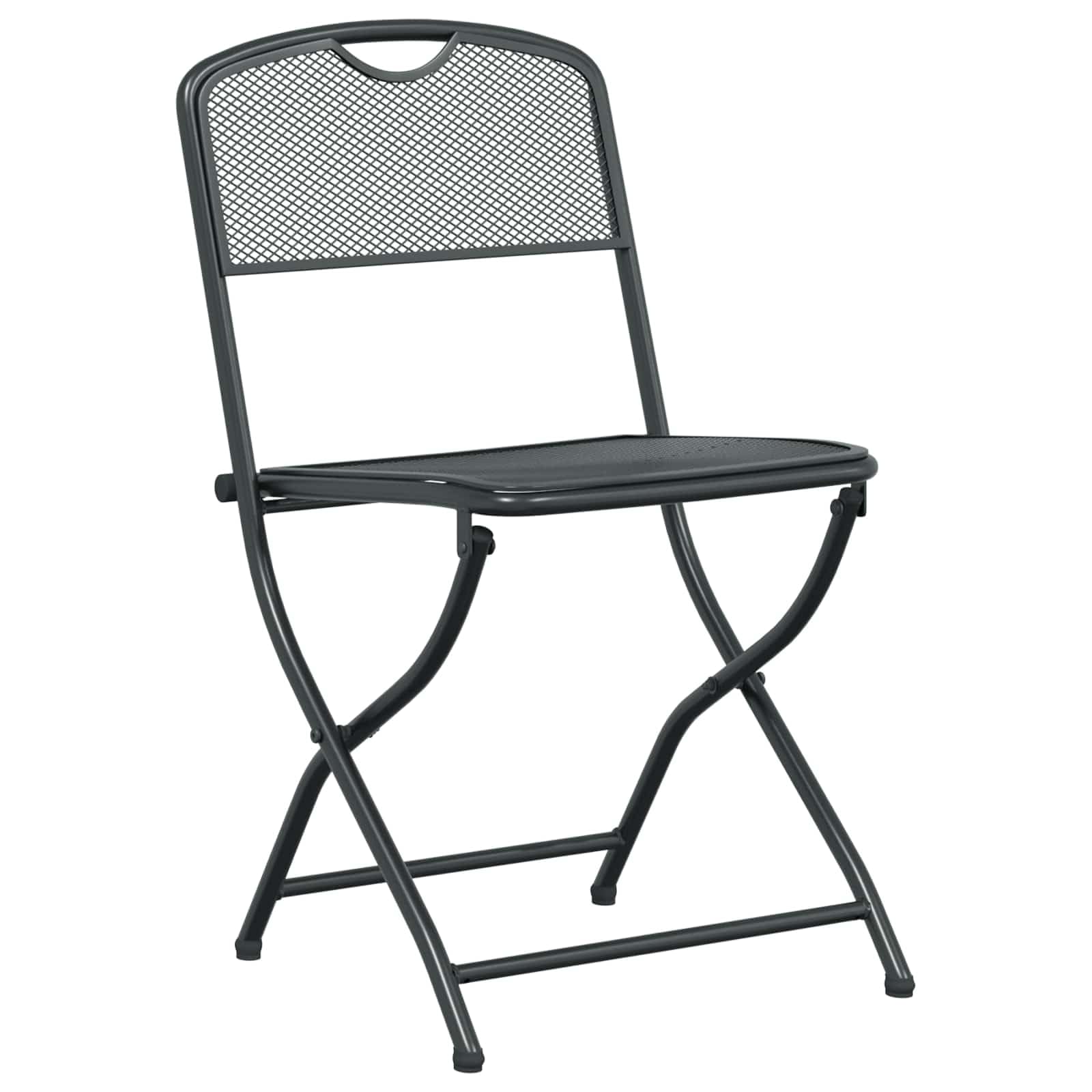Set di mobili da giardino, 5 pezzi, colore antracite, set da pranzo per giardino e terrazza, in ferro e acciaio, con tavolo in rete da 110 x 80 cm e 4 sedie pieghevoli