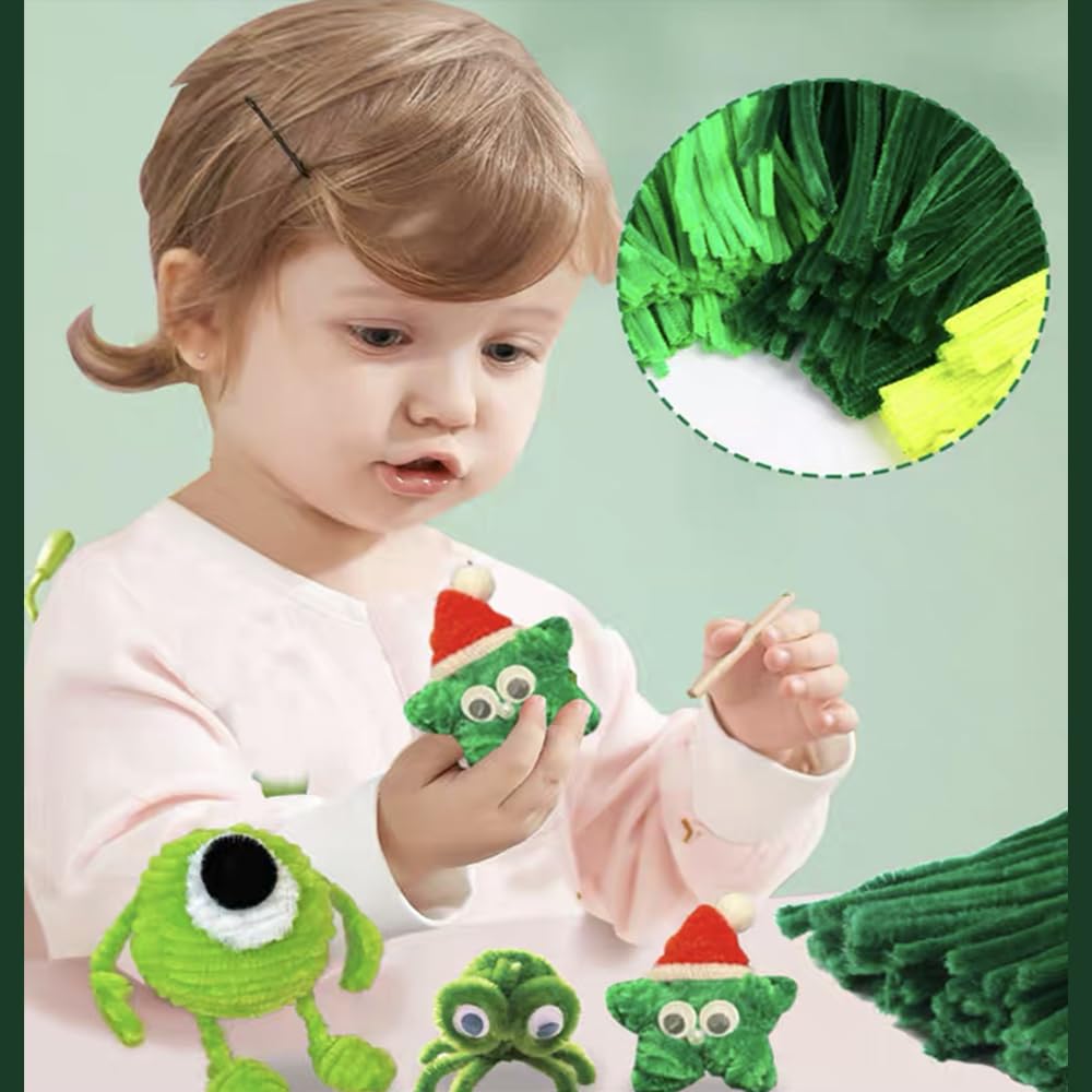 Fil Chenille Vert 100 Pièces - Cure-Pipes Souples Pour Bricolage, Artisanat & Décorations Créatives