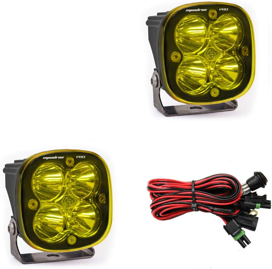 Baja Designs Squadron Pro Black LED Light Pod Pair - 2 PCS LED with Wiring Harness (Work/Scene; Amber)