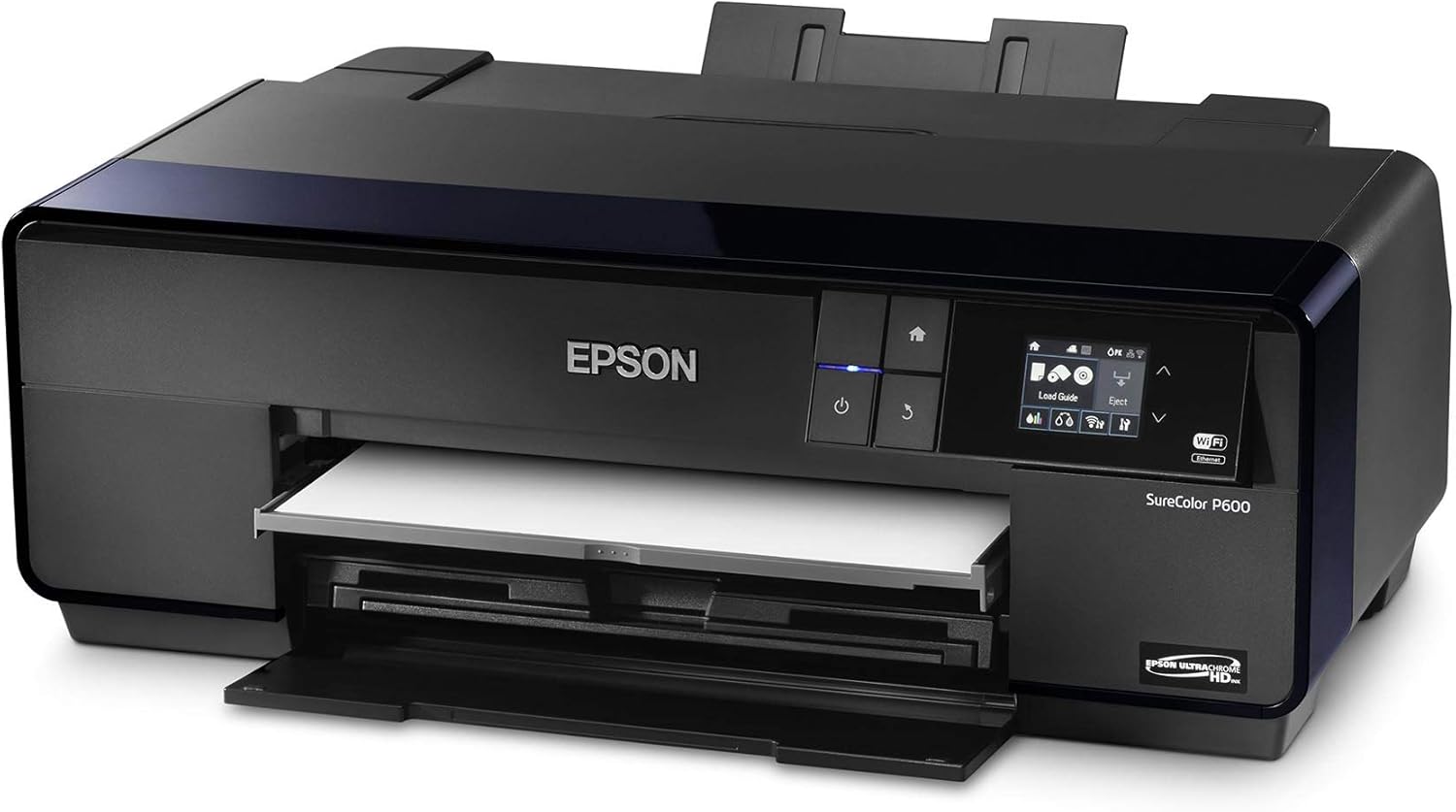 Epson SureColor P600 with front tray open showing ink cartridge slots