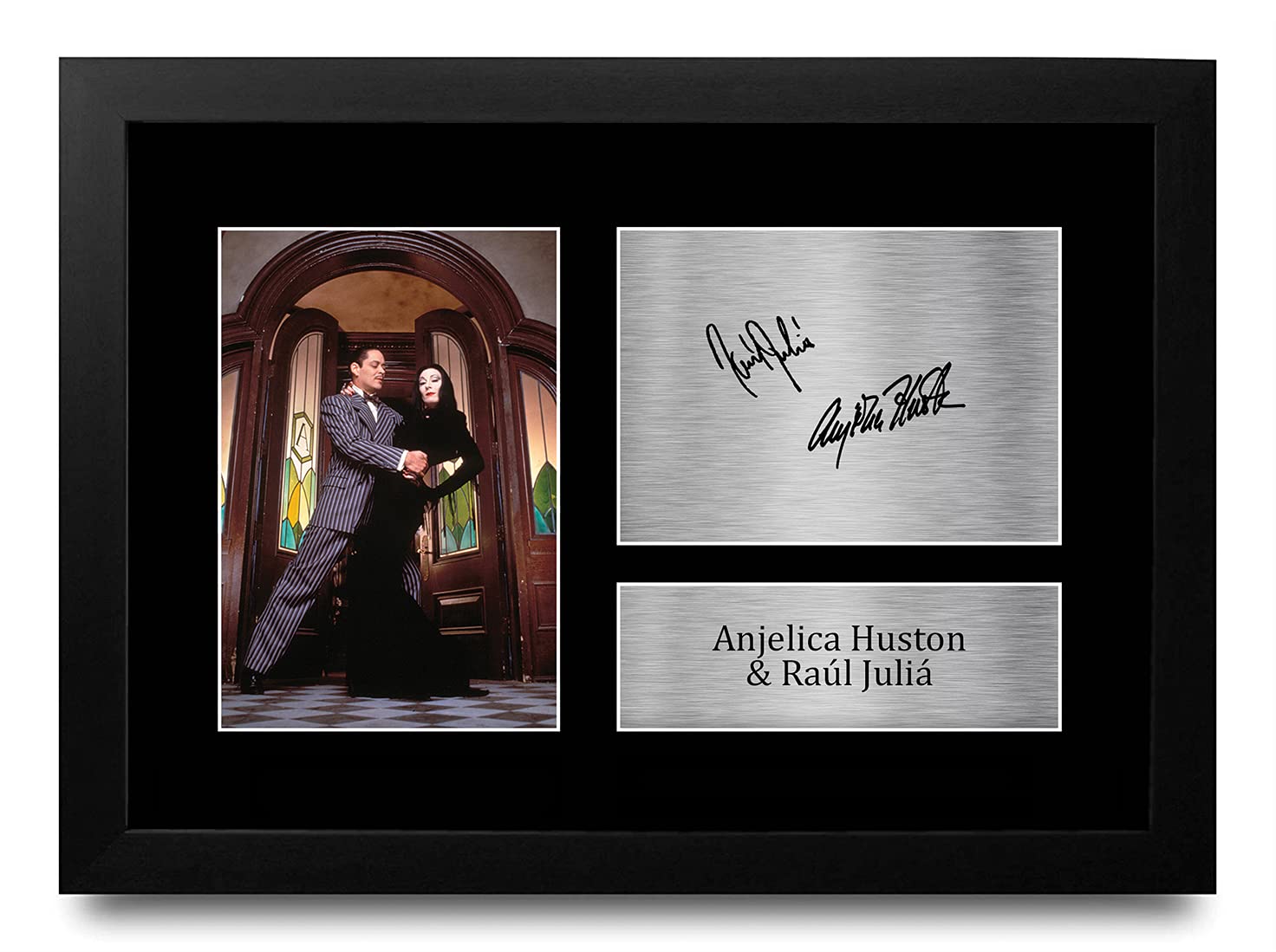 Anjelica Huston & Raul Julia Addams Family Morticia Gomez Photo Autograph Signed Encadré Cadeaux