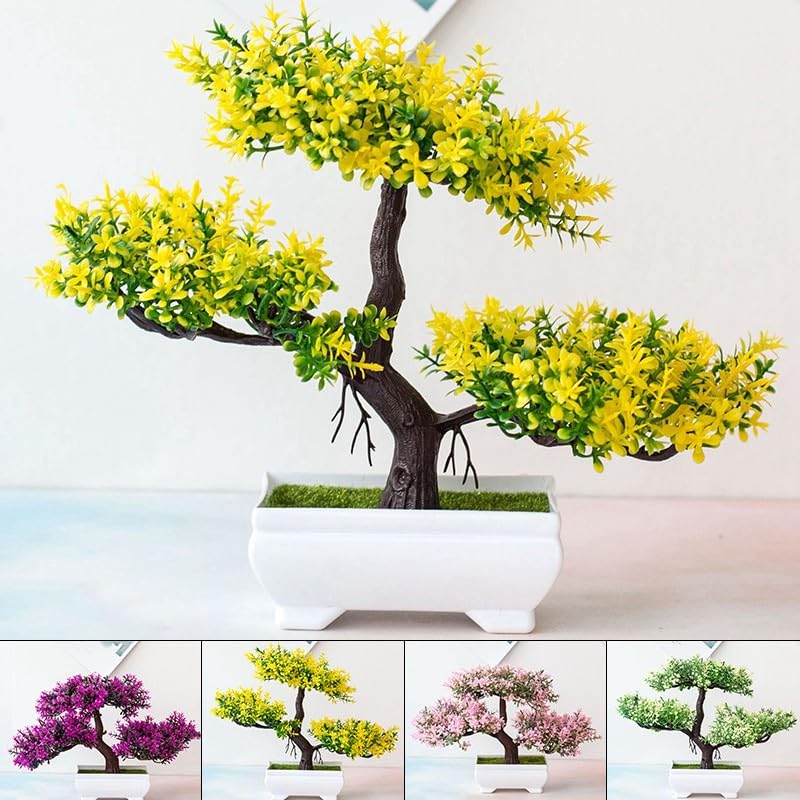 Kunstmatige bonsai Indoor Kunstmatige Bonsai Boom Kleine Faux Potplant Bureau Display Nep Boom Marmeren Potten Ornamenten, Bonsai Plant for Thuis, Kantoor Decoratie Kunstmatige bonsai boom
